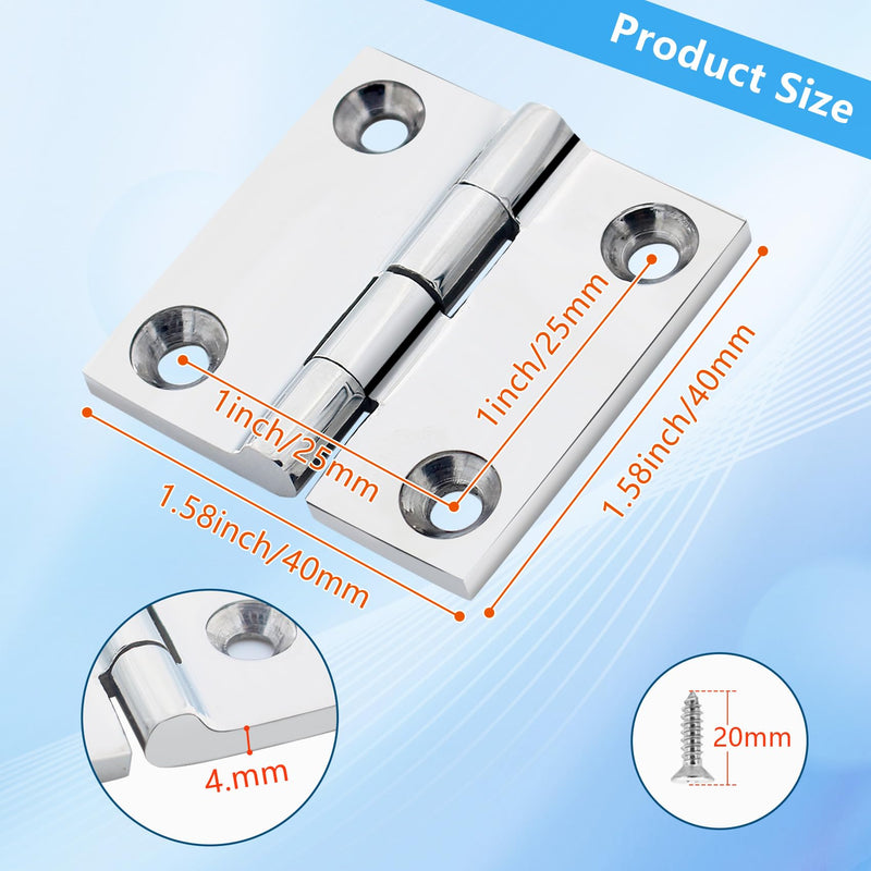 ORLANG 316 Stainless Steel Boat Hatch Hinges,2inx 2in/1.5inx 1.5in Polished Marine Hinge,Marine Boat Hatch Heavy Duty Hinges with Screws,for Boats, Yachts, Doors, Deck,Windows, Cabinets(4/8/16 Pack) 1.5inch x 1.5 inch-8Pack