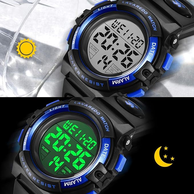 Kids Watch, Digital Watch, Boys Sports Watch, General Outdoor Use, Multifunctional, Waterproof Up To 164.0 ft (50 m), Alert, Date Display, Dual Time, LED, Analog Display, 9.3-Fluorescent Blue - NewNest Australia