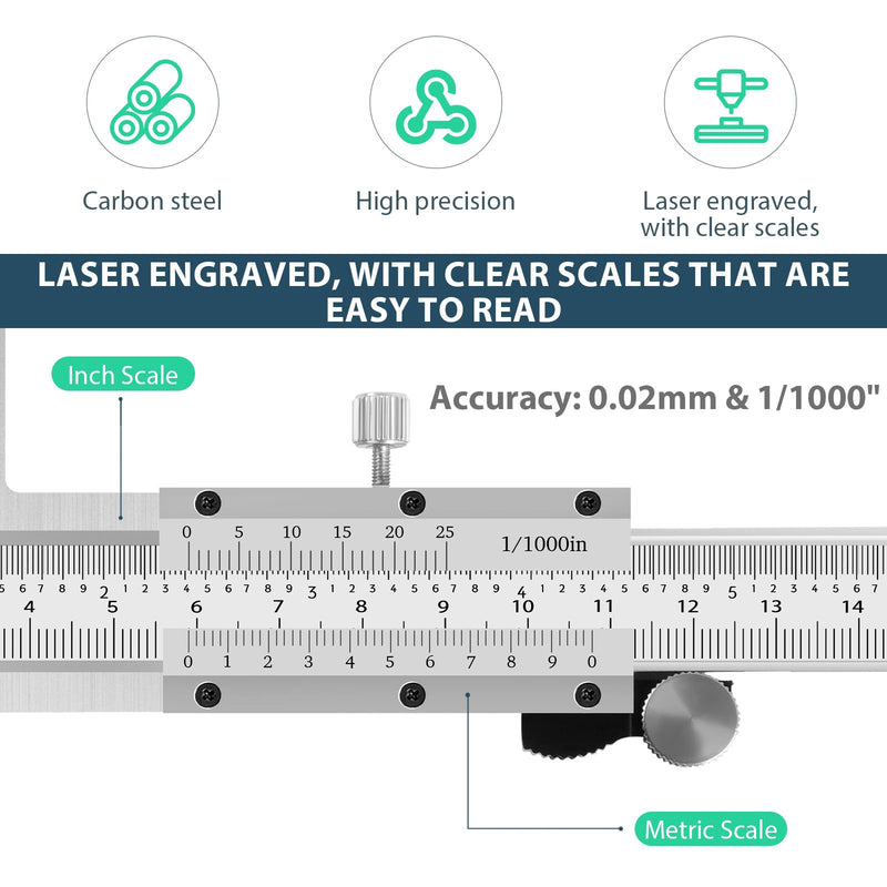 Inside Groove Vernier Caliper with Upper Jaw and 3" Lower Jaw, Inside Diameter Measuring Tools 9-150mm/6 Inch Range,0.01mm/ 0.005" Resolution,Imperial/Metric, Carbon Steel (6 Inch/ 150mm)