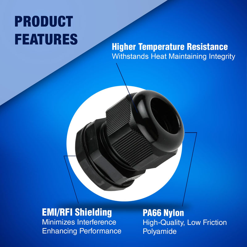 New Age America® 25pcs NPT Cable Glands Kit KableLock™ | 1/4" to 1-1/4" | Black | Nylon Cord Grip Strain Relief | Adjustable Locknut Cord Grip | IP68 Waterproof | NPT 1/4", 3/8" 1/2", 3/4", 1", 1-1/4" 25 PCS | 1/4" - 1-1/4"
