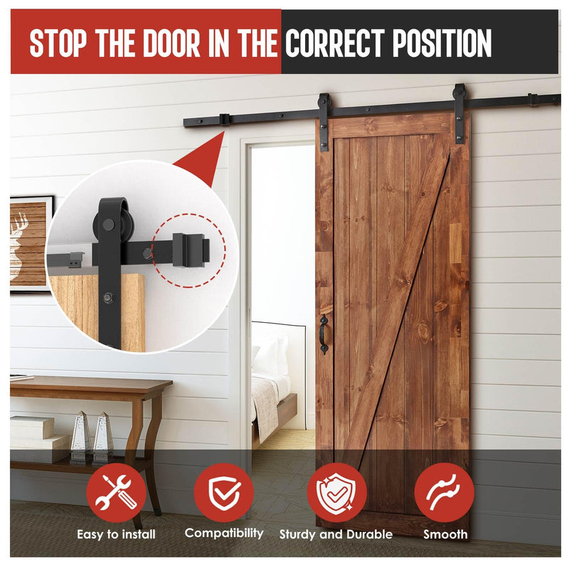 Barn Door Hardware Kit – Soft Close No-Drill (2PCS) | Hydraulic damper for 88-132 lb doors; anti-slam, silent close; protects fingers/pets; fits bedroom, bathroom, closet, pantry Black 2