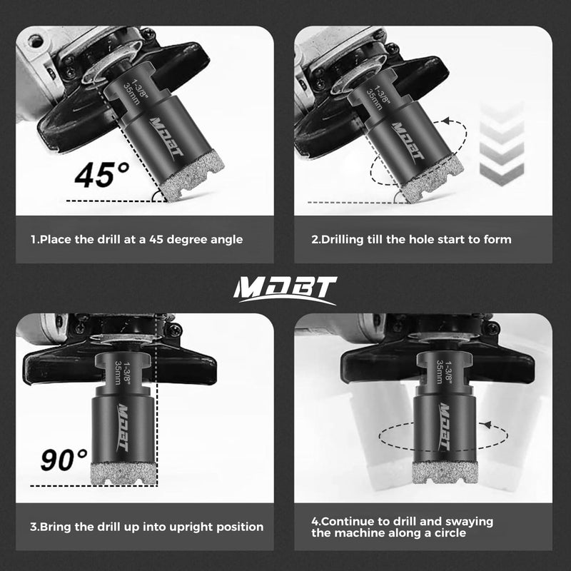 Diamond Core Drill Bits, 2Pcs 1-3/8 Inch Diameter Hole Saws for Porcelain Ceramic Tile Marble Brick Vacuum Brazed,5/8-11 Thread for Angle Grinders Wet Polishers, Tile Hole Saws 35mm 35MM(1-3/8） 2PCS Core Drill Bits