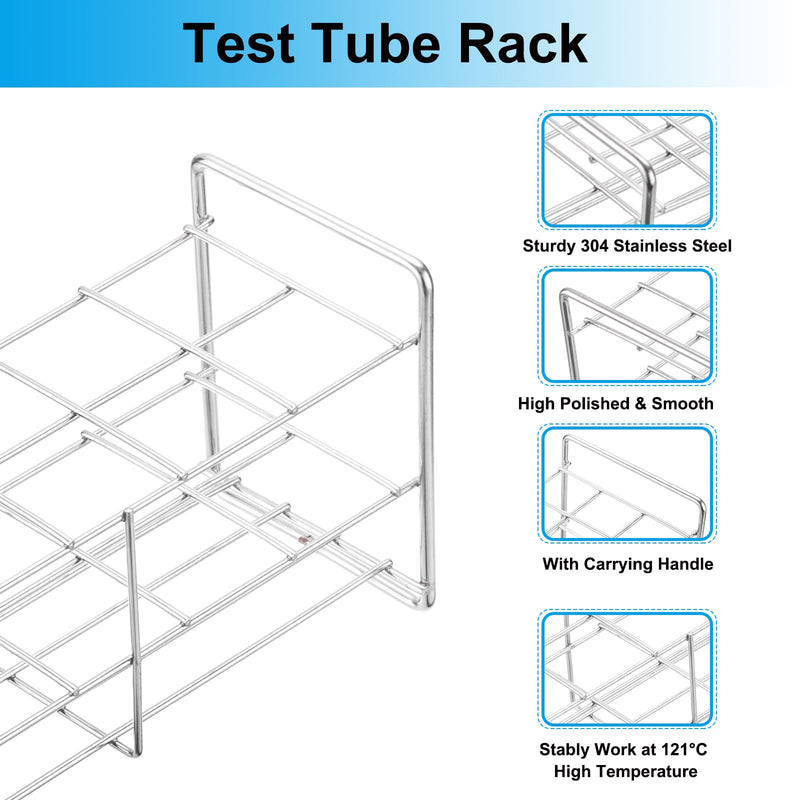 PATIKIL 12 Holes Tube Rack, 2Pcs 27mm Square Hole 304 Stainless Steel 3 Layer Tube Holder Stand with Handle Suitable for 27mm Dia Tube for Lab Scientific Experiments 2