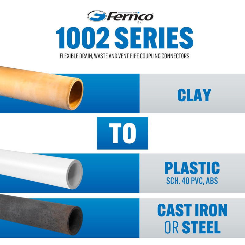Fernco 1002-44RC Shielded PVC Pipe Coupling for Clay to Cast Iron, Plastic or Steel Plumbing Connections