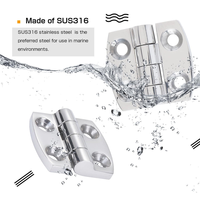 Atibin Deck Door Stainless Hinge Boat Cabinet Removable Marine Hinge Steel Mirror Polished Boat Hinge Hatch SUS316 1.59 inch x 1.51 inch 2pcs