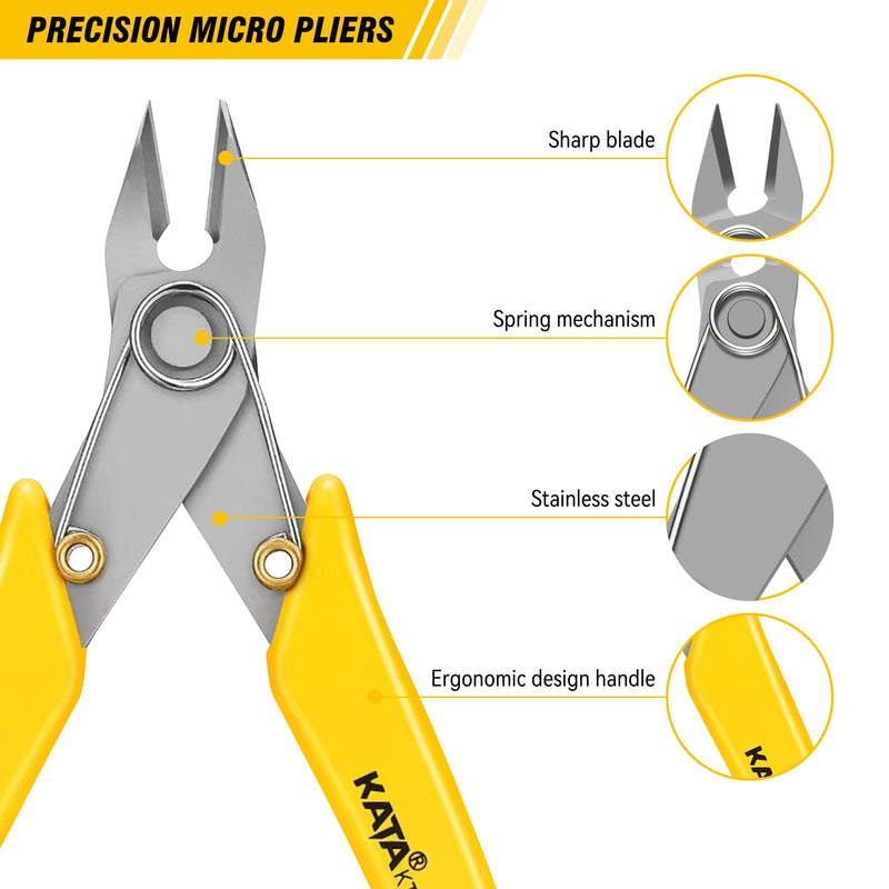 KATA 5.5 Inch Stainless Steel Wire Cutter Micro Flush Cutters, Precision Side Cutter Plier Sprue Cutting Snip for Electronics, Jewelry Making, Metal Wire Cutter, Crafting 1pack