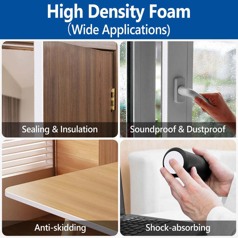 Self Adhesive Foam Tape Weatherstrip 1/2in x 1/4in x 16.5Ft High Density Foam Insulation Strips Foam Seal Weather Stripping with Strong Adhesive for Door and Window Sound Isolation Soundproofing