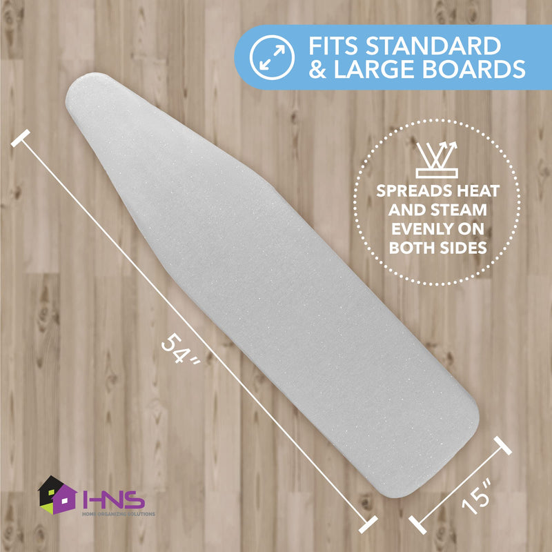 HOLDN’ STORAGE Ironing Board Cover and Pad - Iron Board Cover with Padding15 x 54" - Iron Board Cover Large Fits All Standard Sizes - Heat Reflective Iron Pad for Table Top Grey Gray Ironing Board Cover