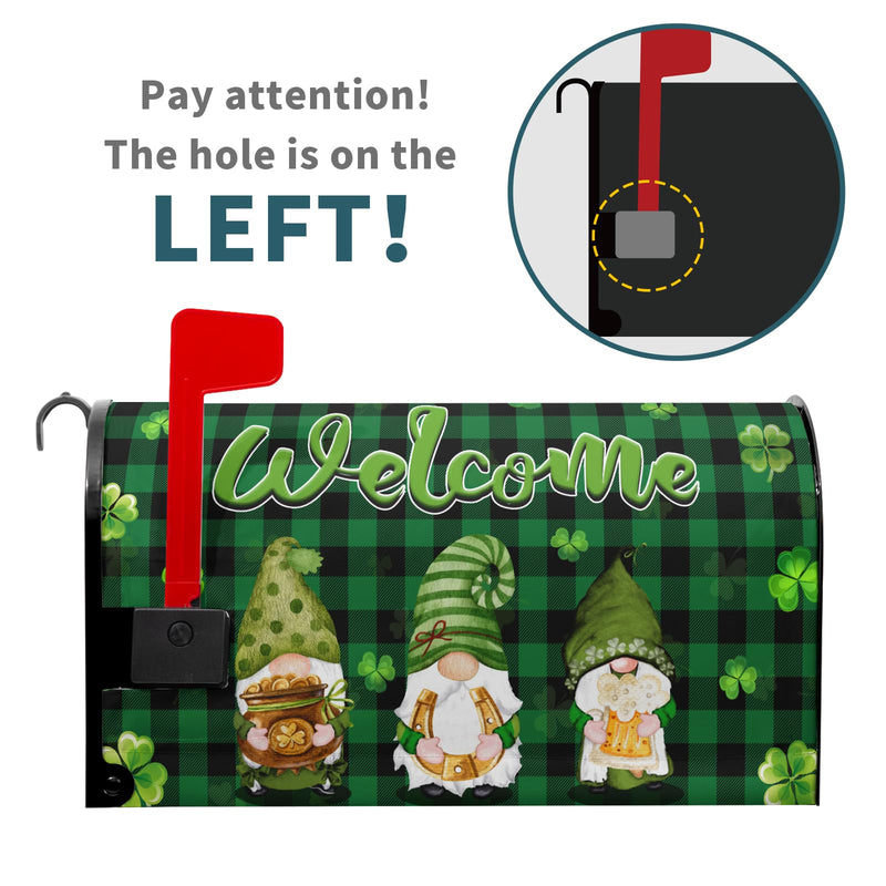 St Patricks Day Gnomes Mailbox Covers Magnetic Green Buffalo Plaid Checkered Magnetic Mailbox Covers Standard Size 18"X21" Welcome St.Patrick's Day Mailbox Cover Post Wraps for Outside Decoration 18x21 Inch style St Patricks Day Gnome Style