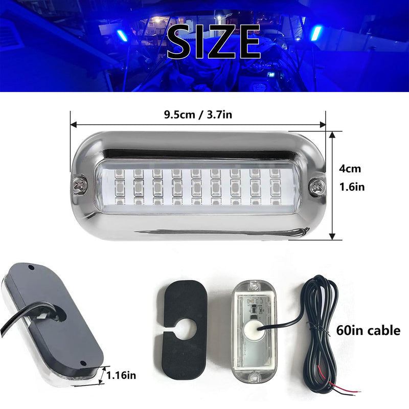 Blue Marine Led Boat Lights,Super Bright Waterproof IP68 316 Stainless Steel Boat Navigation Trailer Transom Led Light,Interior Lamp for Pontoon, Transom,Cruise Ships,Sailboat,Yachts(2 Pcs) Blue