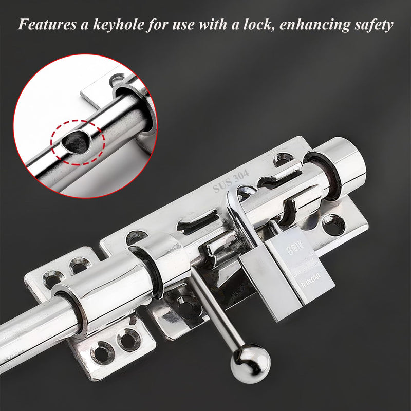Gate Latch 304 Stainless Steel Slide Bolt Latch Heavy Duty Rustproof Barrel Bolt Latch Thickened Solid Outdoor Gate Lock Door Hardware for Shed Fence Trailer Silver 12 Inch