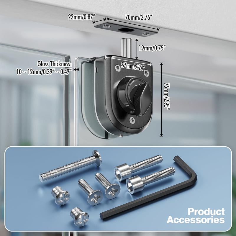 Ranbo Frameless Glass Door Floor Lock, 304 Stainless Steel, Brushed Black | Fits 3/8"–1/2" (10–12 mm) Swing/Sliding Glass Doors, Clamp-On No-Drill, Top or Bottom Mount, Ideal for Office, Entrance LE-70A Brushed Black