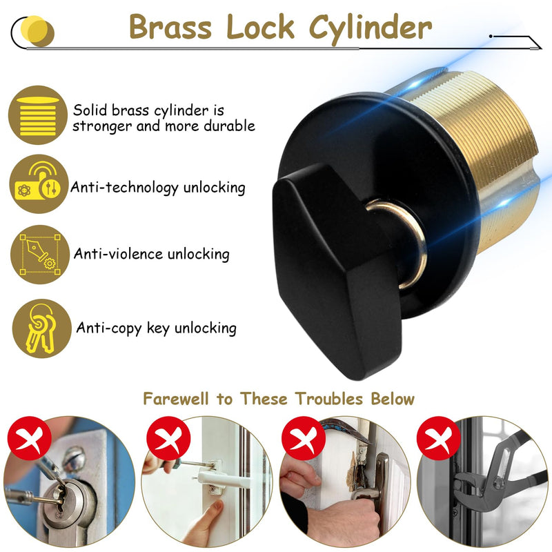Commercial Mortise Door Lock, Storefront Door Lock with Key | 2 PCS Black Cylinder Lock Replacement, fits for Adams Rite