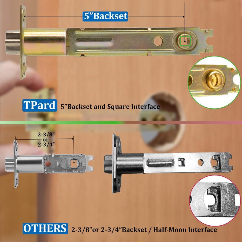 5" Backset Latch Keyed Entry Door Knob with Lock and Key, Standard Square Interface Entrance Ball Doors Knobset Lockset, Satin Nickel