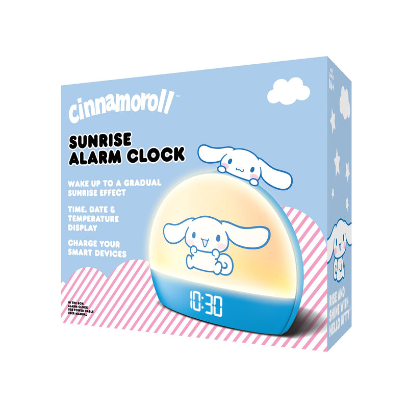 Hello Kitty Sunrise Alarm Clock - Multicolor Lights, USB Charging, LED Display, and Snooze Function 1 Pack Cinnamoroll