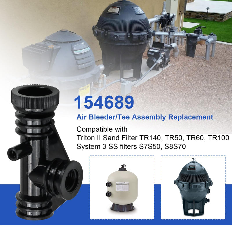 154689 Air Bleeder Tee Assembly Replacement for Pentair Pool Filter Air Relief Valve Fits Triton II Pool and Spa Filter Model TR50,TR60,TR140,TR100 Air Relief Tee Assembly Replace for S7S50,S8S70