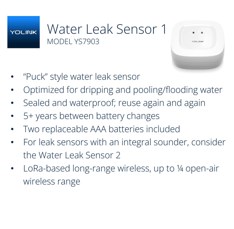 YoLink Water Leak Detector, 1/4 Mile World's Longest Range, Wireless Smart Water Leak Sensor, Alexa, IFTTT, Hub Required Without Hub