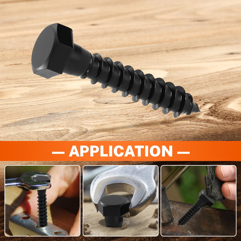 1/2" x 4" Hex Head Lag Screws Bolts, External Hex Drive, Stainless Steel 304, Black Oxide, Hexagon Head Wood Screws, Partial Thread, 5 PCS 1/2" x 4"