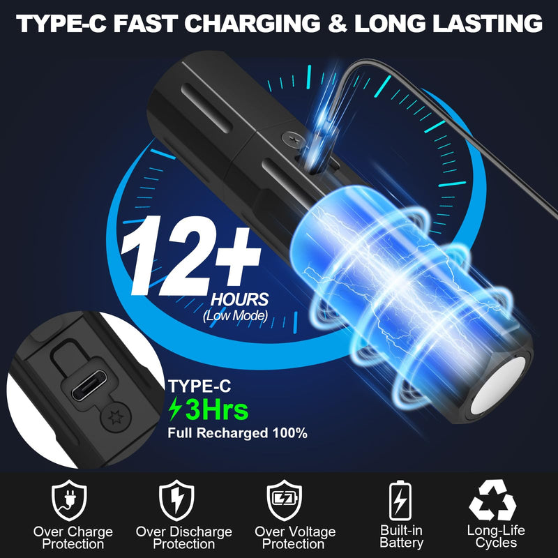 Rechargeable Flashlights High Lumens - 20,000LM Super Bright Small Pocket Magnetic Flashlight, 8 Modes LED Tactical Flash Light, Dual Button Powerful Flashlight for Camping (2, Pure Black) 2