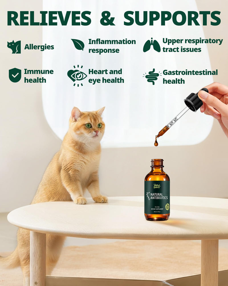 Antibiotics for Cats with L-Lysine & Taurine, Natural Cat Antibiotic Supplement for Immune Support & Allergy Relief, Respiratory Health, Sneezing & Runny Nose, for All Cats, Chicken Flavor, 2 Oz