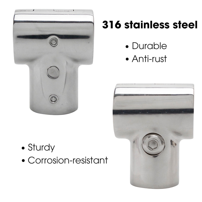 316 Stainless Steel Boat Marine Handrail for 25.5mm (1 inch) Tube 90 Degree T/Tee Fitting Rail Connector Split (Silver 2 Pieces)