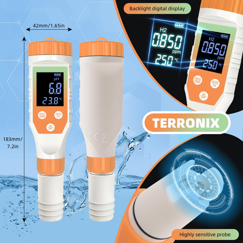 7-in-1 Digital Water Quality Tester - ph Meter, pH TDS EC ORP Salt Temperature Meter, Portable Testing Kit with Digital Display orange color-1