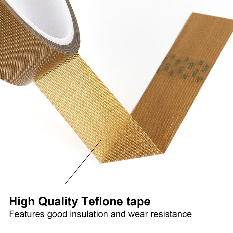 BOMEI PACK Teflone PTFE Glass Cloth Tape, (1-inch x 33 Feet x 0.18mm) High Temperature PTFE Tape for Vacuum Sealer Machine, Hand Impulse Sealers Insulation PTFE Coated Fiberglass Adhesive Tape 1-inch x 33 Feet