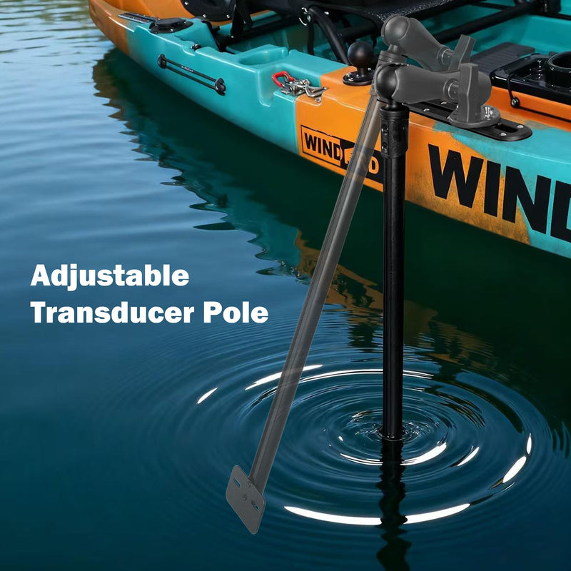 Transducer Pole Mount for Kayak, Transducer Pole with 1.5 inches/C Size Ball, Adjustable Transducer Arm for Boat, Compatible with Garmin, Lowrance Long