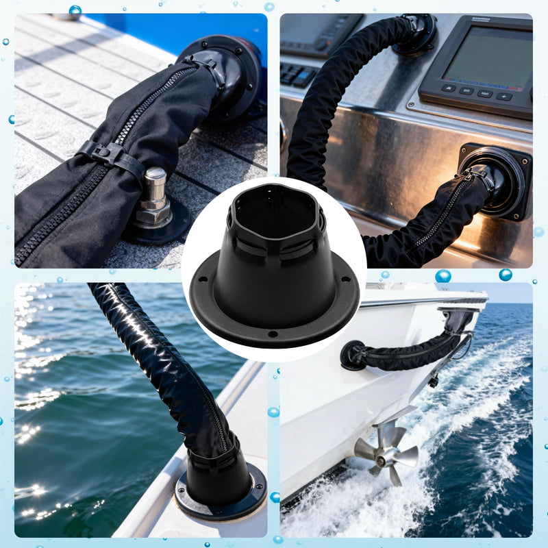 2 Pcs Marine Cable Boot 4-2/5" Waterproof Marine Grade Vinyl Boat Transom Steering Wires & Fuel Lines Protection with Cable Tie for Yacht Pontoon & Boat Electrical Management