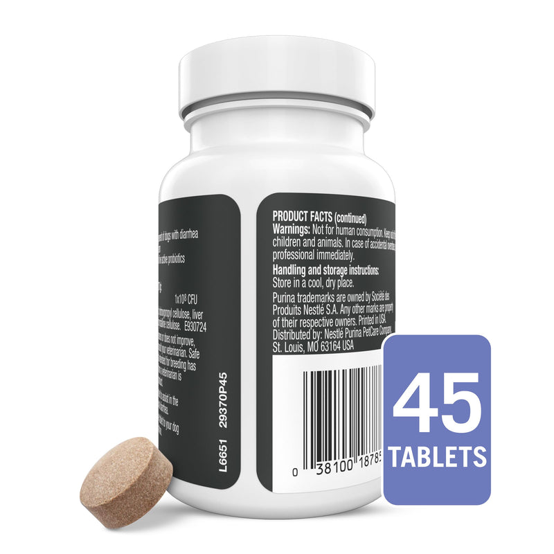 Purina Pro Plan Veterinary Supplements FortiFlora Daily Probiotics for Dogs Chewable Tablets for Digestive Gut Health and Diarrhea - 45 ct. Canister 45 Tablets (1 Pack)