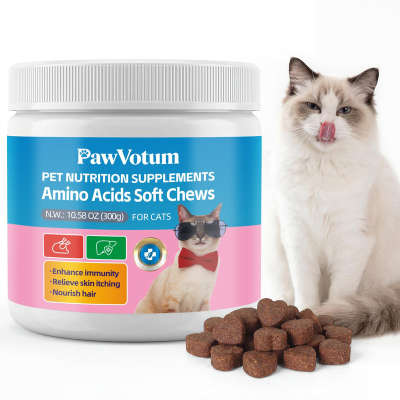 Cat Multivitamin Amino Acids Chews, Pet Vitamins and Supplements Contains Lysine, DL-Methionine and Taurine, Supports Immune and Liver Health, Improves Skin Condition, Maintains Eye Function