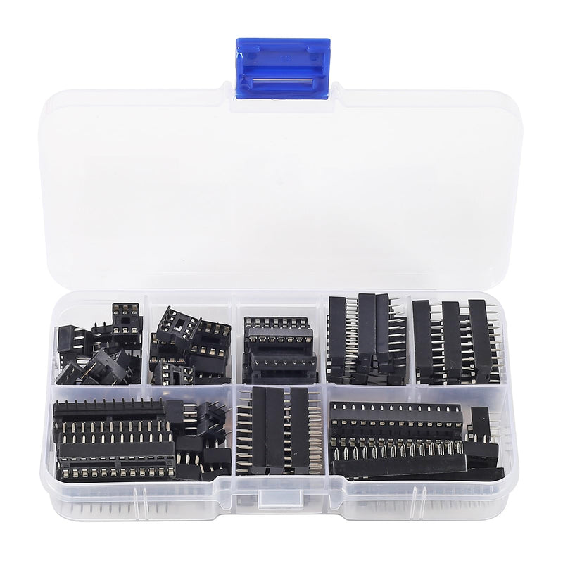 66 Pieces 2.54 mm Pitch DIP IC Sockets Adaptor Assortment Kit 6 8 14 16 18 20 24 28 Pin 66 Pieces