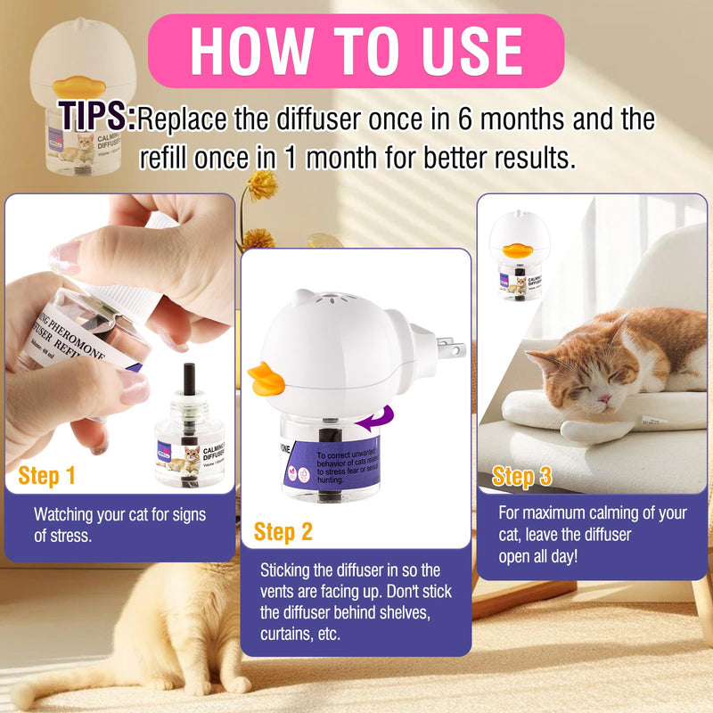 Cat Calming Pheromone Diffuser Reduces Conflict Between Cats Effective Anxiety Relief for Cats & Cat Calming Soothing 48ML 3 Refills Fits All Cats - 3 Pack - PawsPlanet Australia