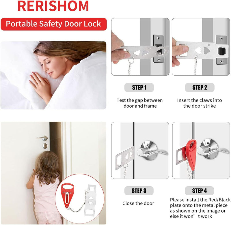 Portable Door Lock Extra Lock for Additional Privacy and Safety in Home,Hotel and Apartment,Prevent Unauthorized Entry,Protect Family Security in Traveling,Home,Bedroom,Hotel,Apartment,AirBNB-4 Pack Orange