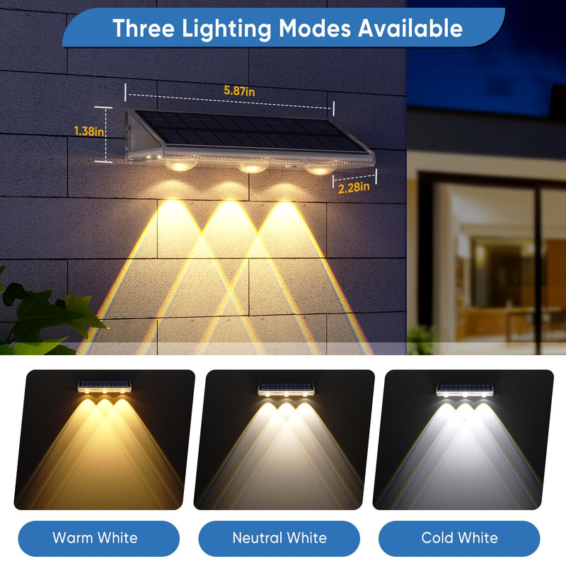 YiLaie Solar Fence Lights Outdoor-IP67 Waterproof 3000K/4500K/6500K,High Brightness LED Fence Lights Solar Powered,Solar Wall Light for Outside Backyard/Railing/Step/Patio/Stair Railings/Pool 6Pack 3000K/6500K/4500K