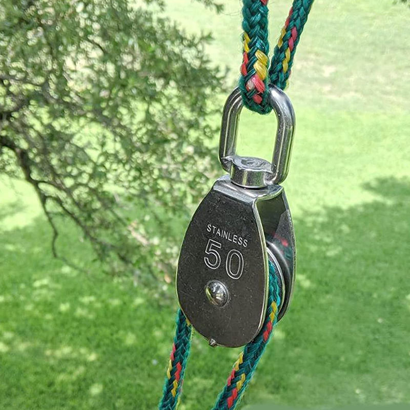 M50 Single Pulley Snatch Block Lifting Crane Heavy Duty Swivel Hook 304 Stainless Steel, 3/8" Rope x 2" Sheave, 800 lbs Load (M50-2PCS) M50 (2PCS)