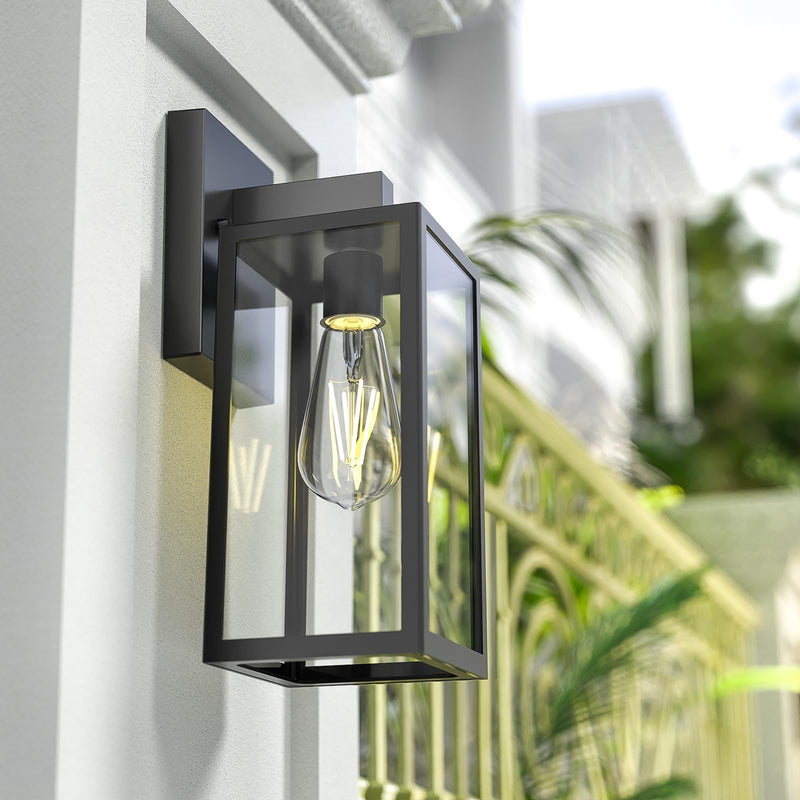 MAXvolador Outdoor Wall Sconce, Exterior Waterproof Wall Lantern Light Fixtures, Black Porch Lights with Toughened Glass Shade, Anti-Rust E26 Socket Front Door Wall Mount Lighting, 2 Pack Large - NewNest Australia