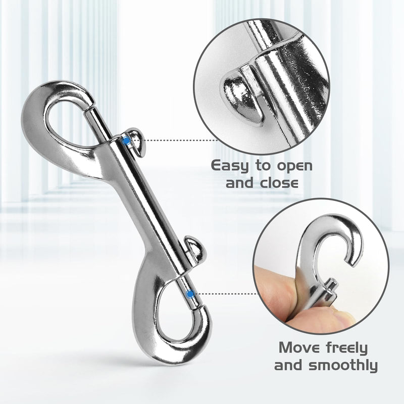 4 PCS Double Ended Snaps, 3.5 Inch Zinc Alloy Trigger Metal Clip, Silver Double Ended Snap Hooks for Pet Dog Leash, Water Bucket Hooks, Key Holder, Carabiner, Home, Farm, Other Indoor and Outdoor. 4