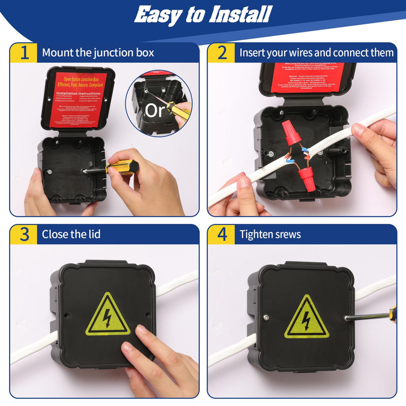 Open Splice Junction Box (Single), One-Piece Junction Box Splice Box. Repair Open Splices, 5 Second Installation Splice Box, Electrical Junction Box, Wire Junction Box