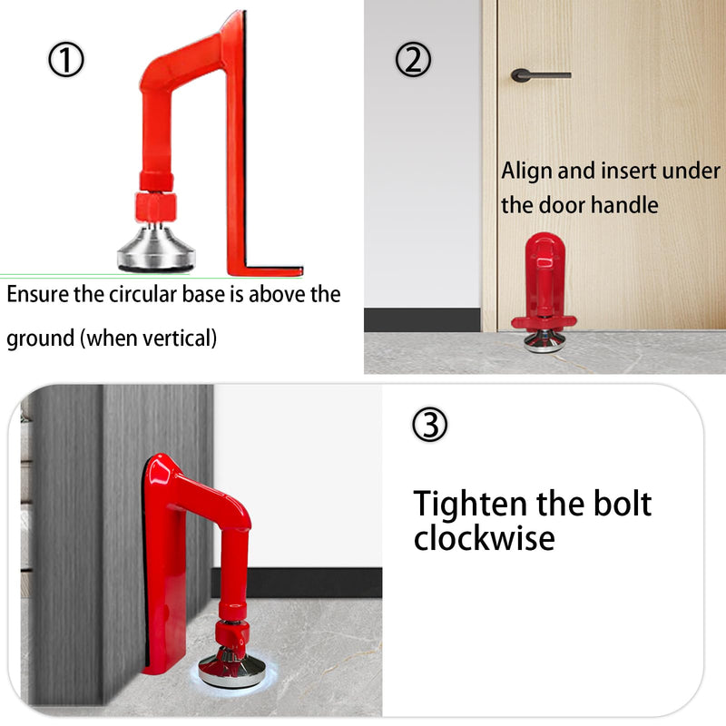 Door Stoppers Security - Portable Door Lock for Travel Anti Theft Door Blocker, Hotel Room Apartment Safety - No Drill Garage Door Brace Devices for Women, Children - Sleep with Peace of Mind Red