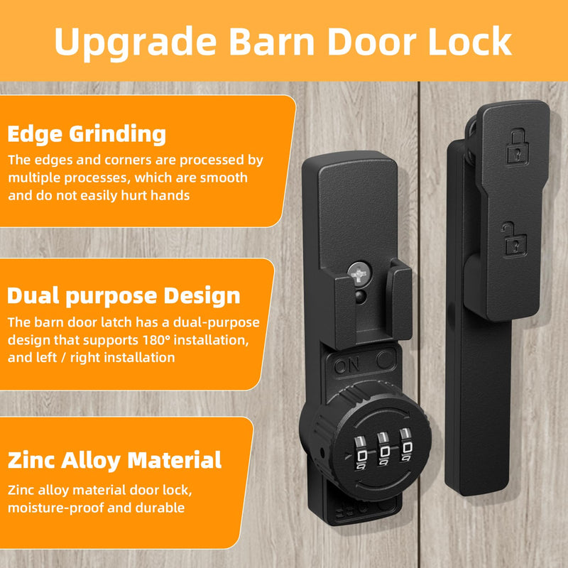Barn Door Lock,180 Degree Flip Barn Door Locks and Gate Latches, Sliding/Bifold French Door Lock Latch for Gate Barn Garage Shed Window Cabinet Liquor 3-Digit Password Keyless,Black - NewNest Australia