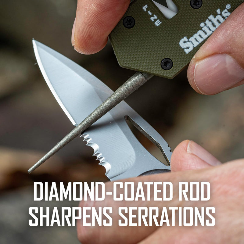 Smith’s Pocket Pal Tactical Knife Sharpener - 2 Stage Sharpener & Diamond Sharpening Rod - Pocket Clip - Outdoor Hunting Knife & Hook Sharpener - Compact & Lightweight PP1-Mini Tactical (OD Green)
