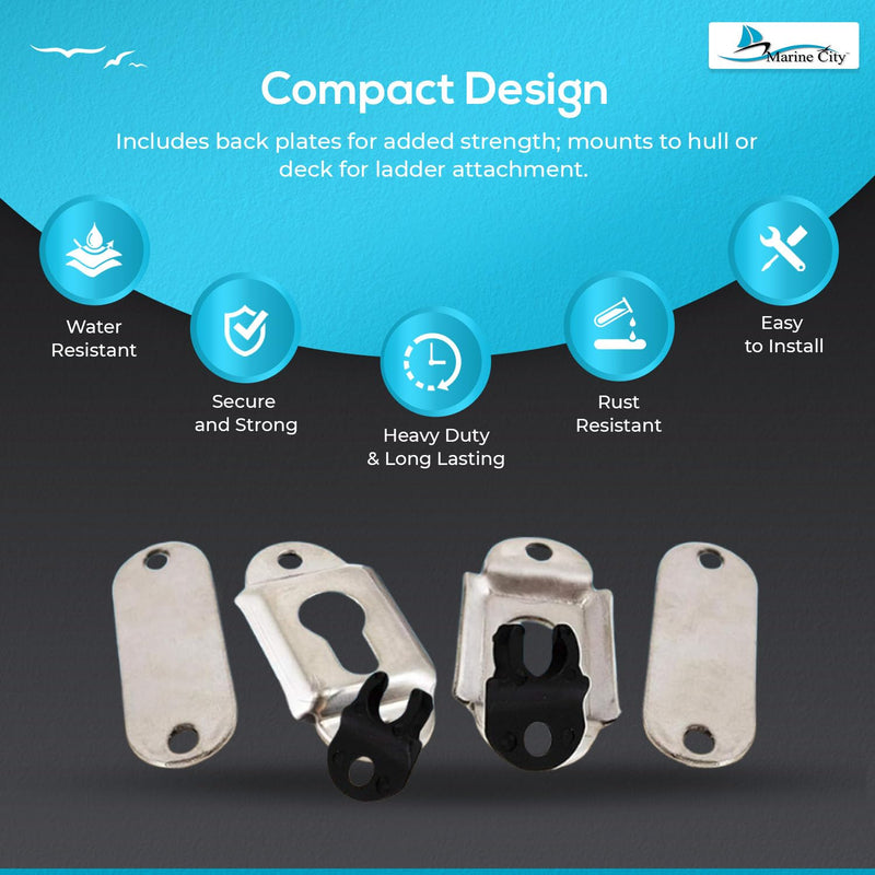 MARINE CITY 304 Stainless Steel Mounting Sockets/Brackets for Removable Folding Transom Ladders