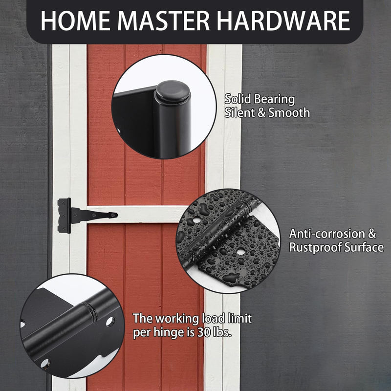 HOME MASTER HARDWARE 4 in Decorative T Strap Hinge Shed Storage Gate Strap Hinge Barns Door Tee Hinges with Screws Black 10 Pack 4" - 10pack
