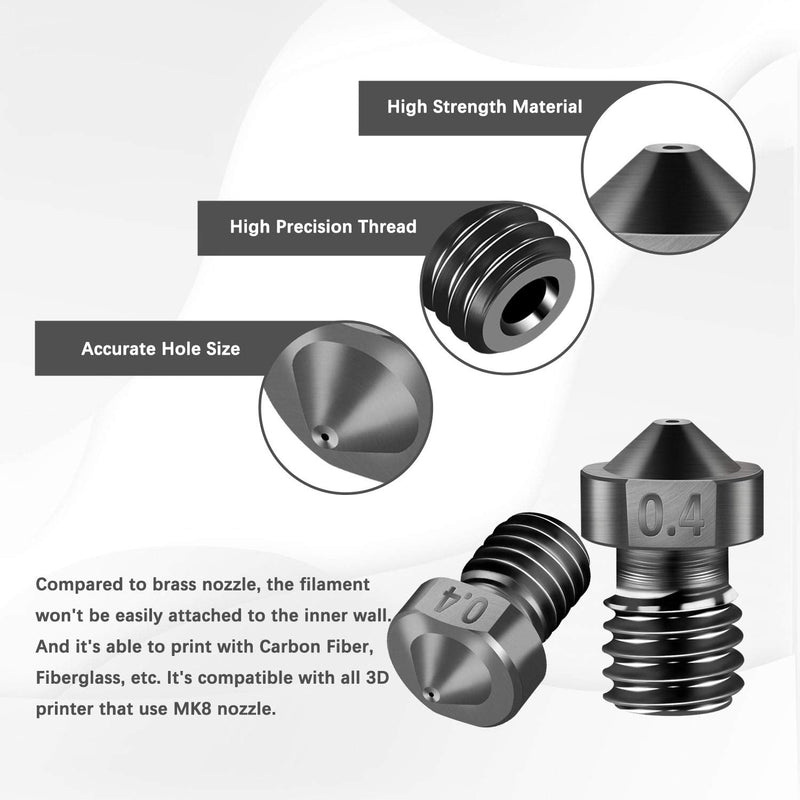 8PCS V6 Nozzles 0.4MM,Hardened Steel Nozzles+Stainless Steel Cleaning Kit, Extruder Nozzle for Monoprice Select mini, V5 V6, Prusa i3, Anet8, Anycubic i3 mega 3D Printer E3D 0.4mm + tweezers 8