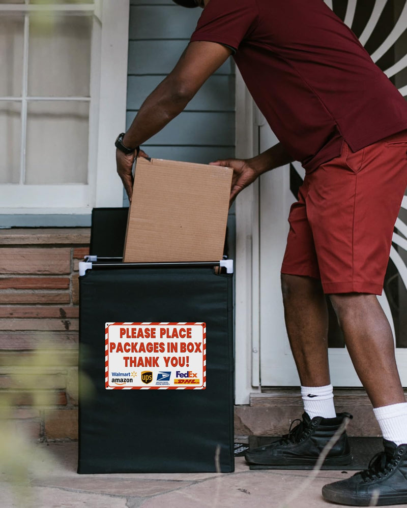 ALKB 8x12 Inch Rust-Free Aluminum Package Delivery Sign for Outdoor Use - Please Place Packages in Box Thank You - Delivery Signs for Packages, Delivery Box Box Sign