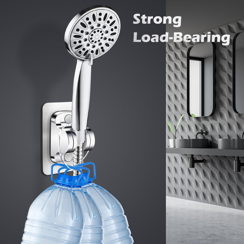 Shower Head Holder Replacement - Strong Adhesive Adjustable Handheld Shower Wand Holder Wall Mount Shower Bracket,No Drilling and Waterproof Shower Hose Holder for Shower Bathroom,Silver Silver-1