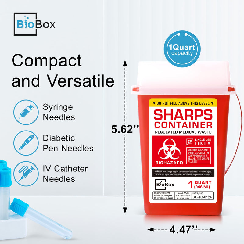 Sharps Container Small - Sharps Containers for Home Use and Labs - Portable Needle Disposal and Travel Size Biohazard Bin - 1 Quart (Pack of 1) 1.0