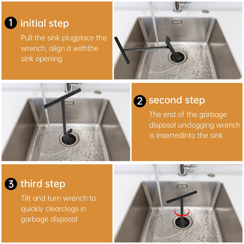 Garbage Disposal Wrench, Garbage Disposer Unjamming Wrench with 2 PCS Garbage Disposal Allen Wrench Tool, Designed to dislodge jams or clutter from above the sink -Black