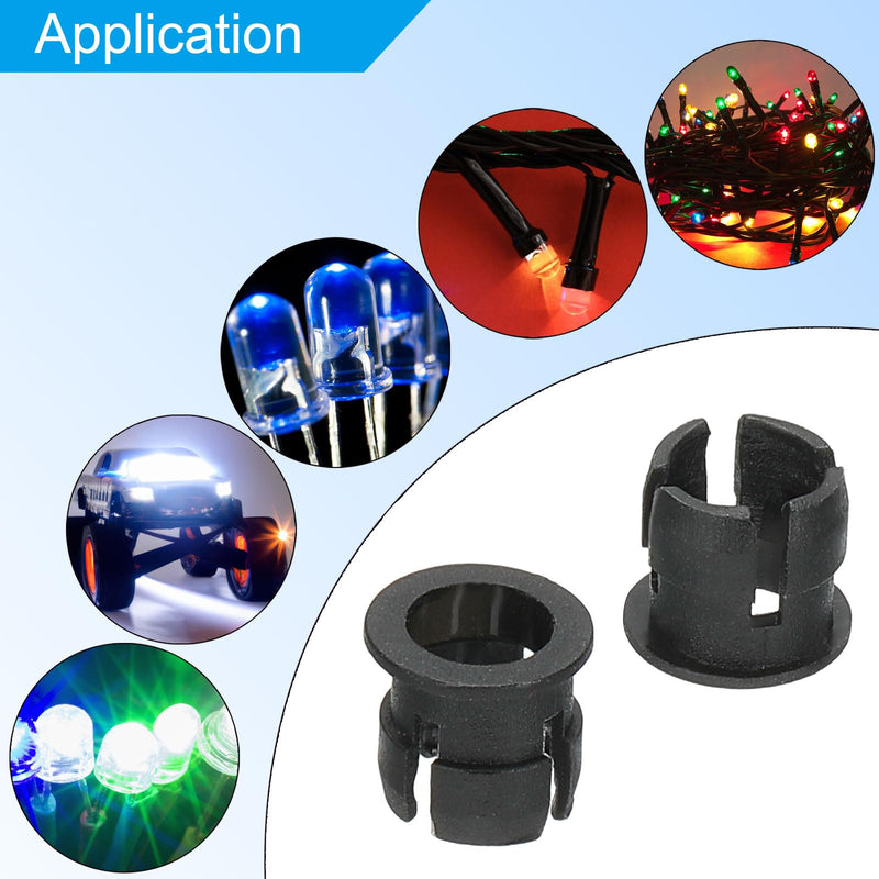 PATIKIL 5mm Emitting Diode Holder, 50 Pcs Plastic Flat LED Holder Clip Mounting Bracket Socket Cap for Lamp Bulb Bezel Mount Panel LED Display, Black